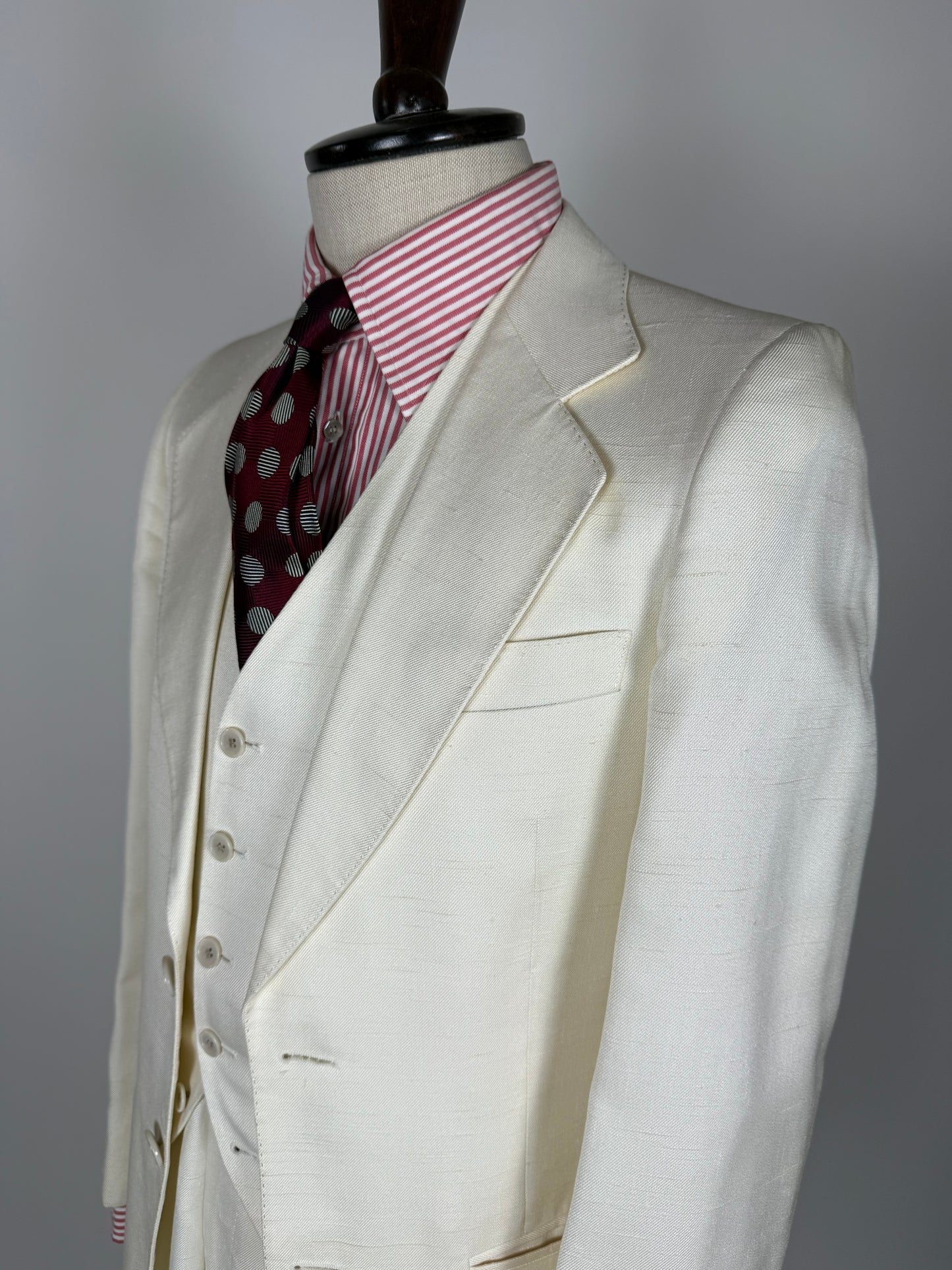 Completo 3 pezzi anni '70 seta shantung avorio - tg. 42/44