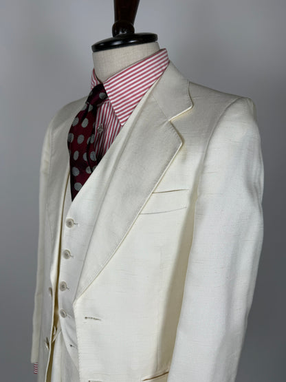 Completo 3 pezzi anni '70 seta shantung avorio - tg. 42/44