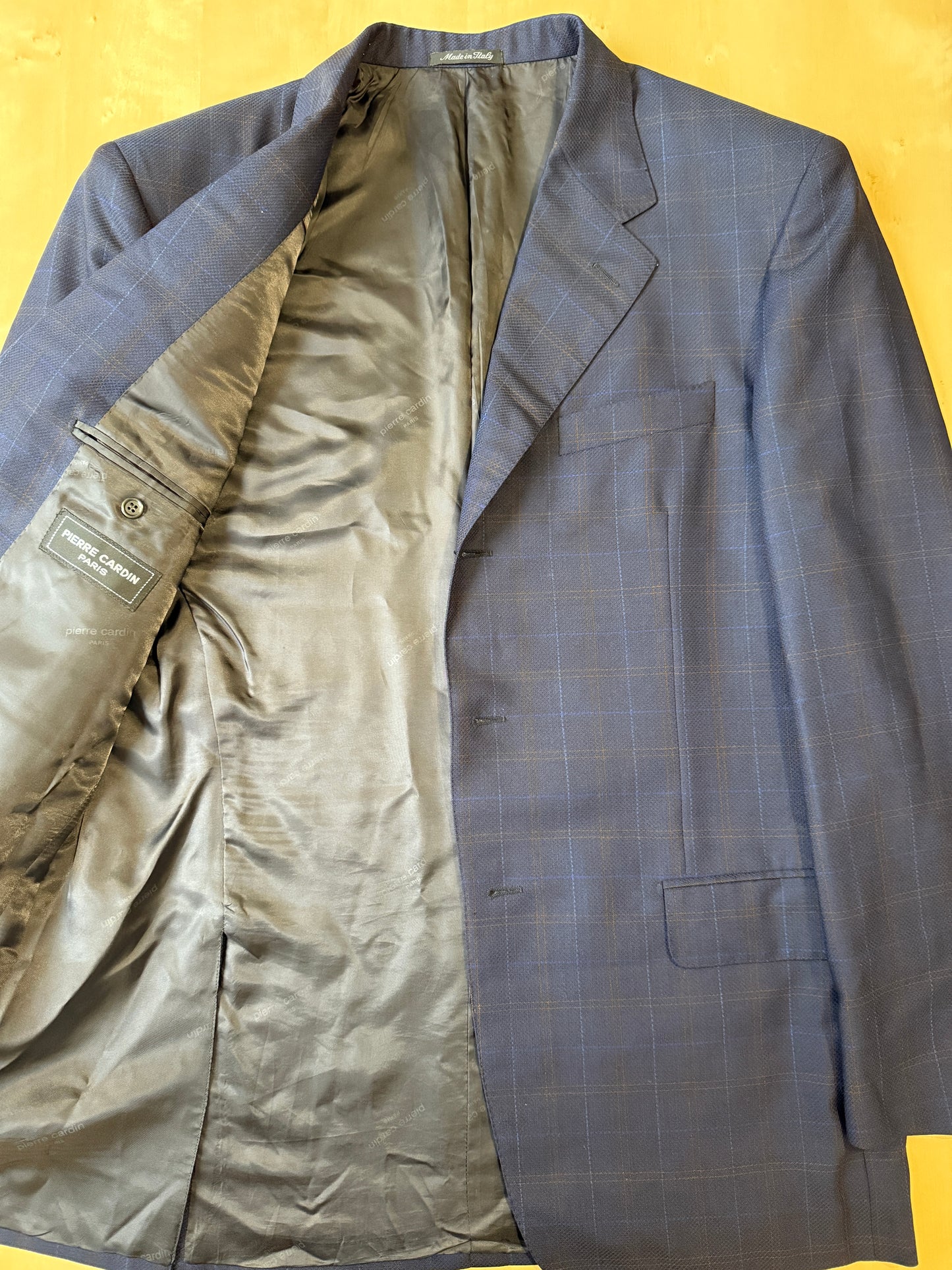 Giacca Pierre Cardin anni '90 in lana super twist blu a quadri - tg. 52/54