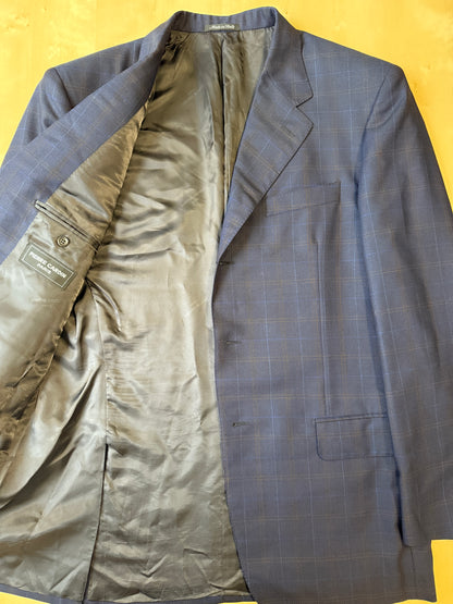 Giacca Pierre Cardin anni '90 in lana super twist blu a quadri - tg. 52/54