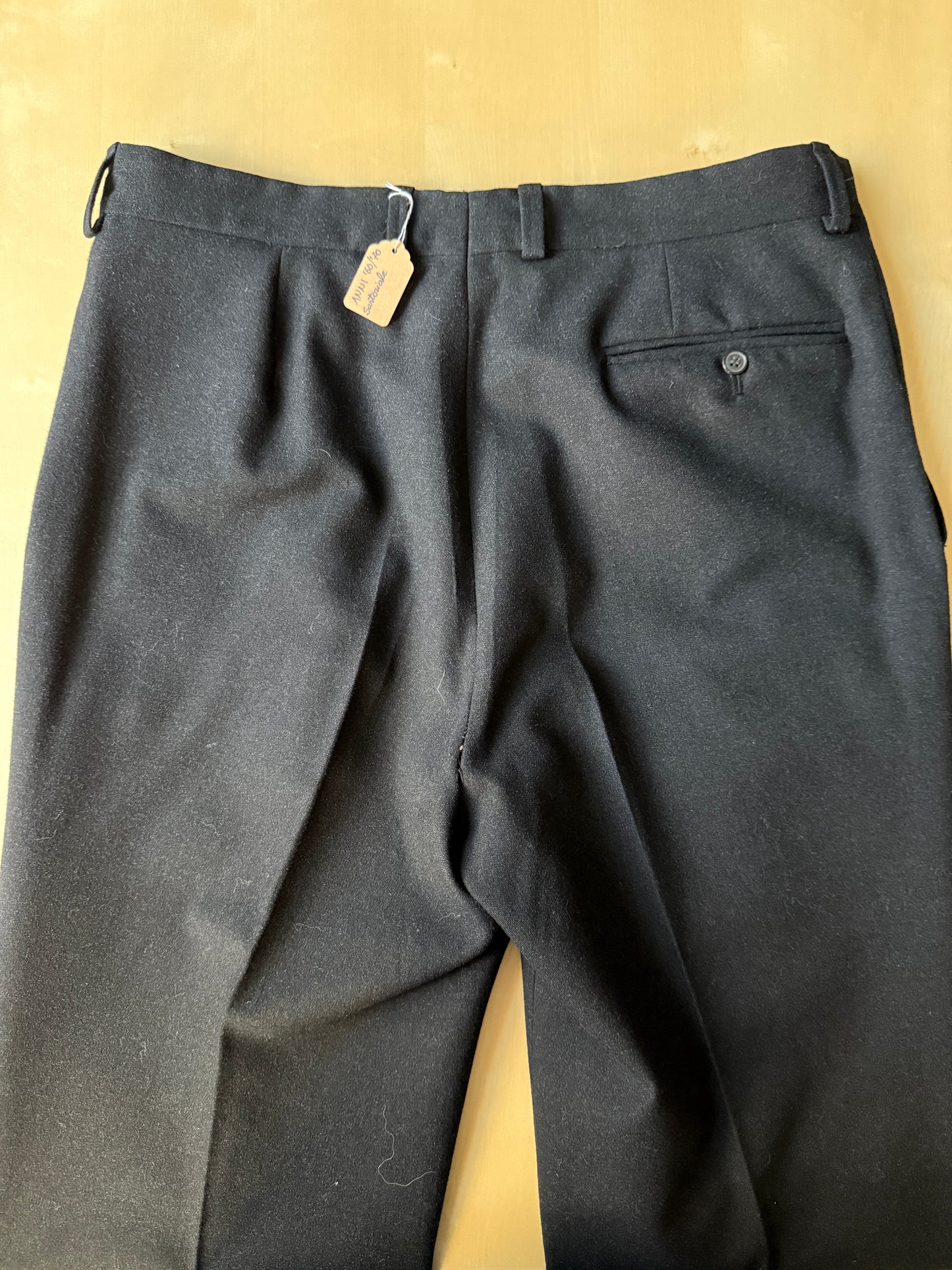 Completo 3 pezzi sartoriale anni ‘60/‘70 in flanella antracite - tg. 50