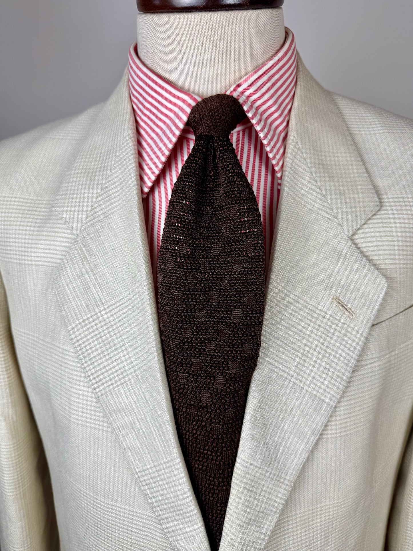 Cravatta tricot in seta marrone anni '70