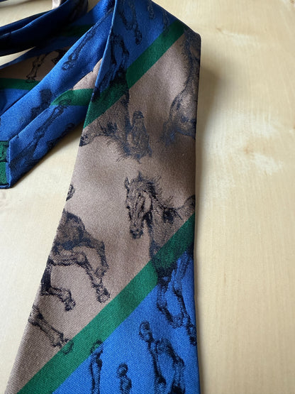 Cravatta vintage con cavalli neri jacquard