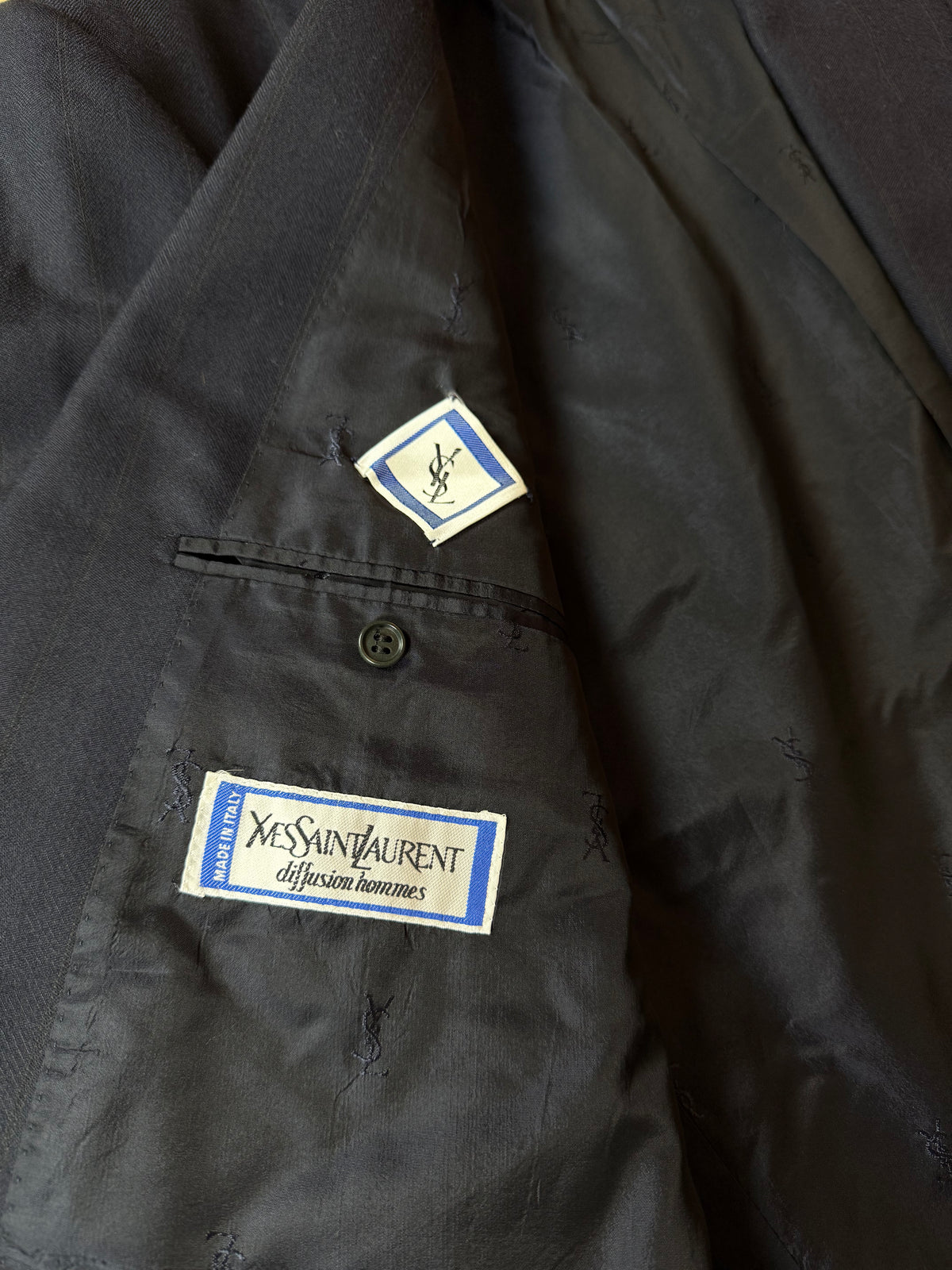Completo doppiopetto Yves Saint Laurent anni '80 flanella blu - tg. 54/56