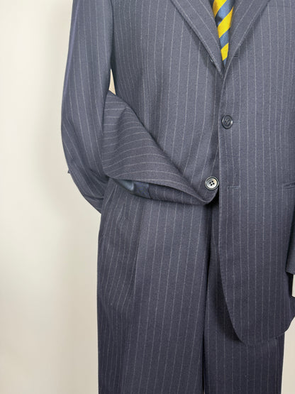 Completo anni ‘80 in flanella inglese blu gessato - tg. 48