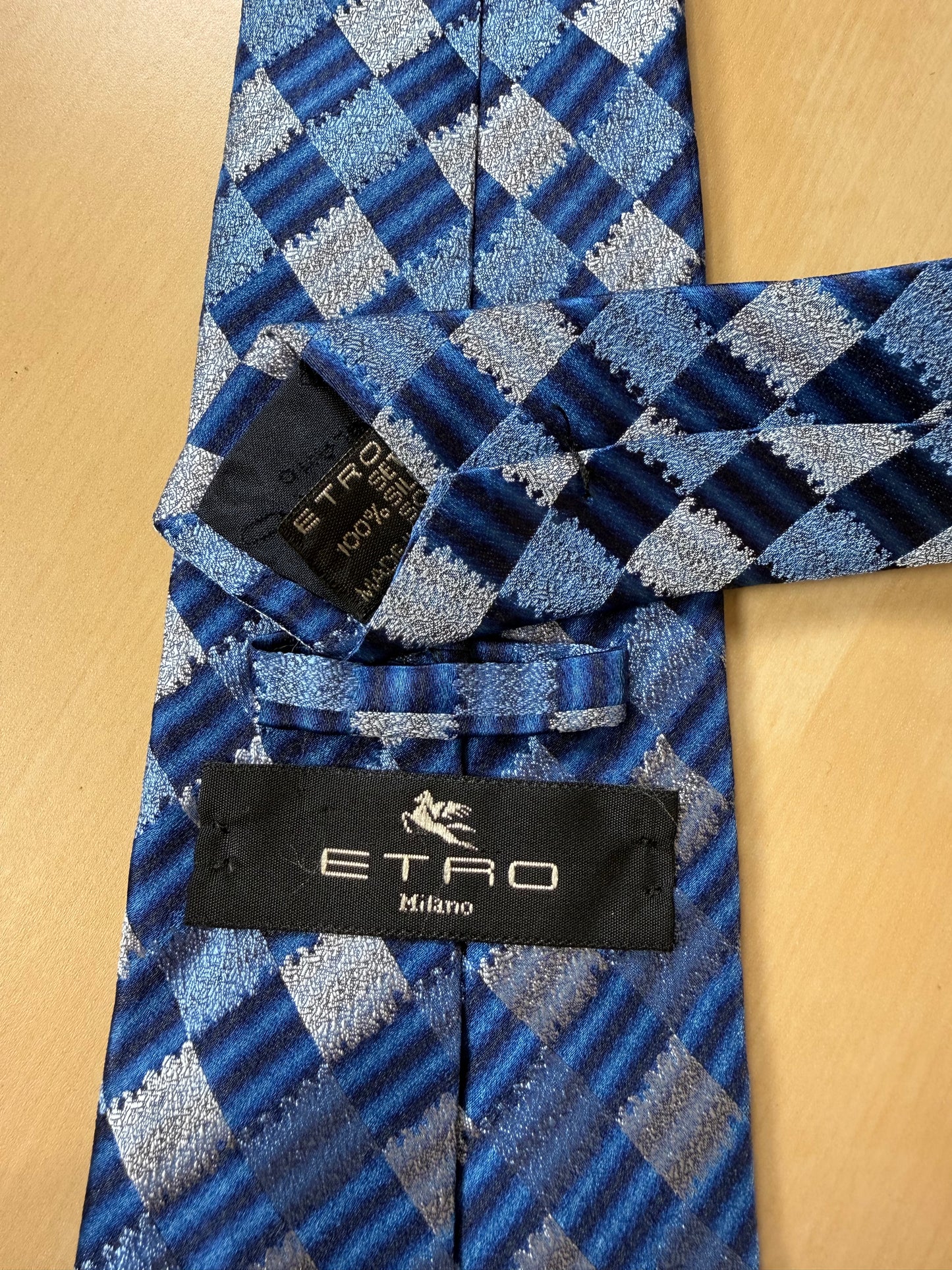 Cravatta Etro losanghe azzurro jacquard