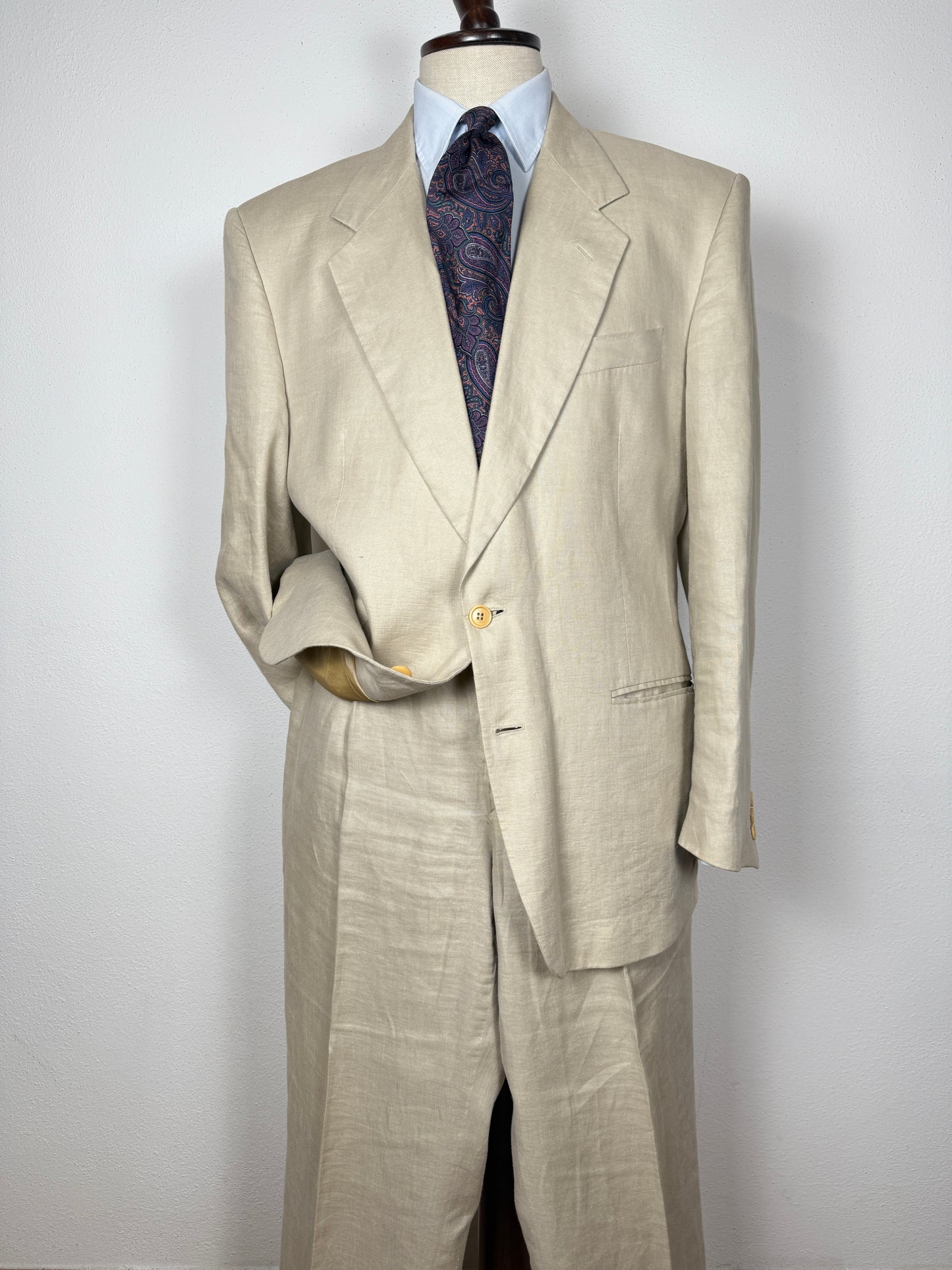 Completo anni ‘80 in puro lino beige chiaro - tg. 56