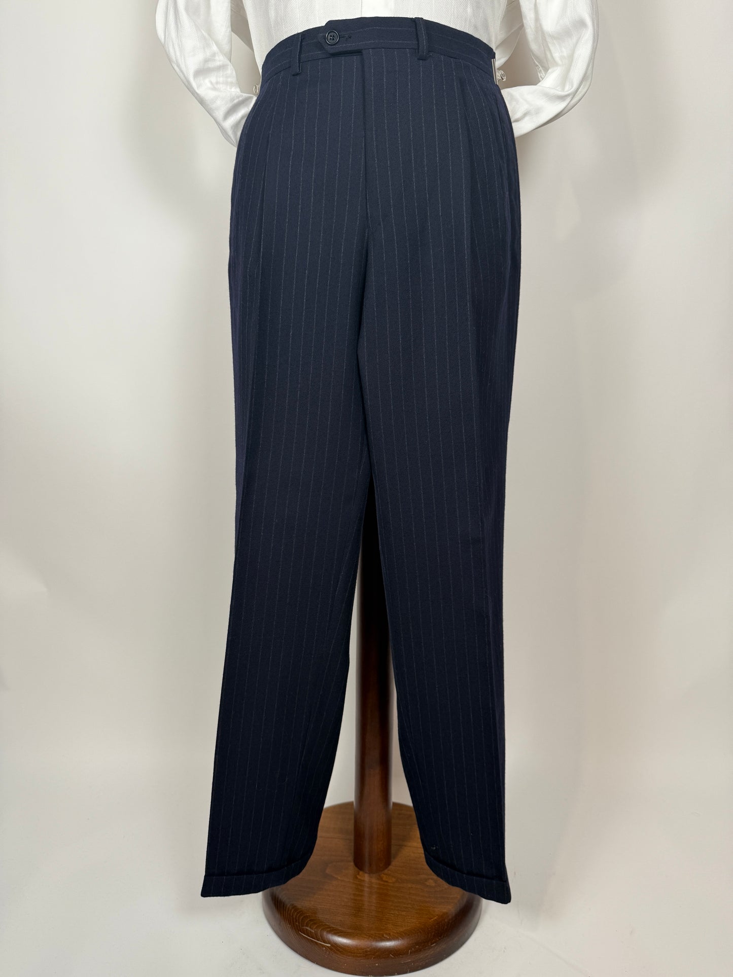 Completo anni ‘80 in flanella inglese blu gessato - tg. 48