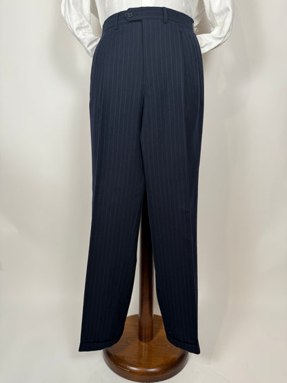 Completo anni ‘80 in flanella inglese blu gessato - tg. 48