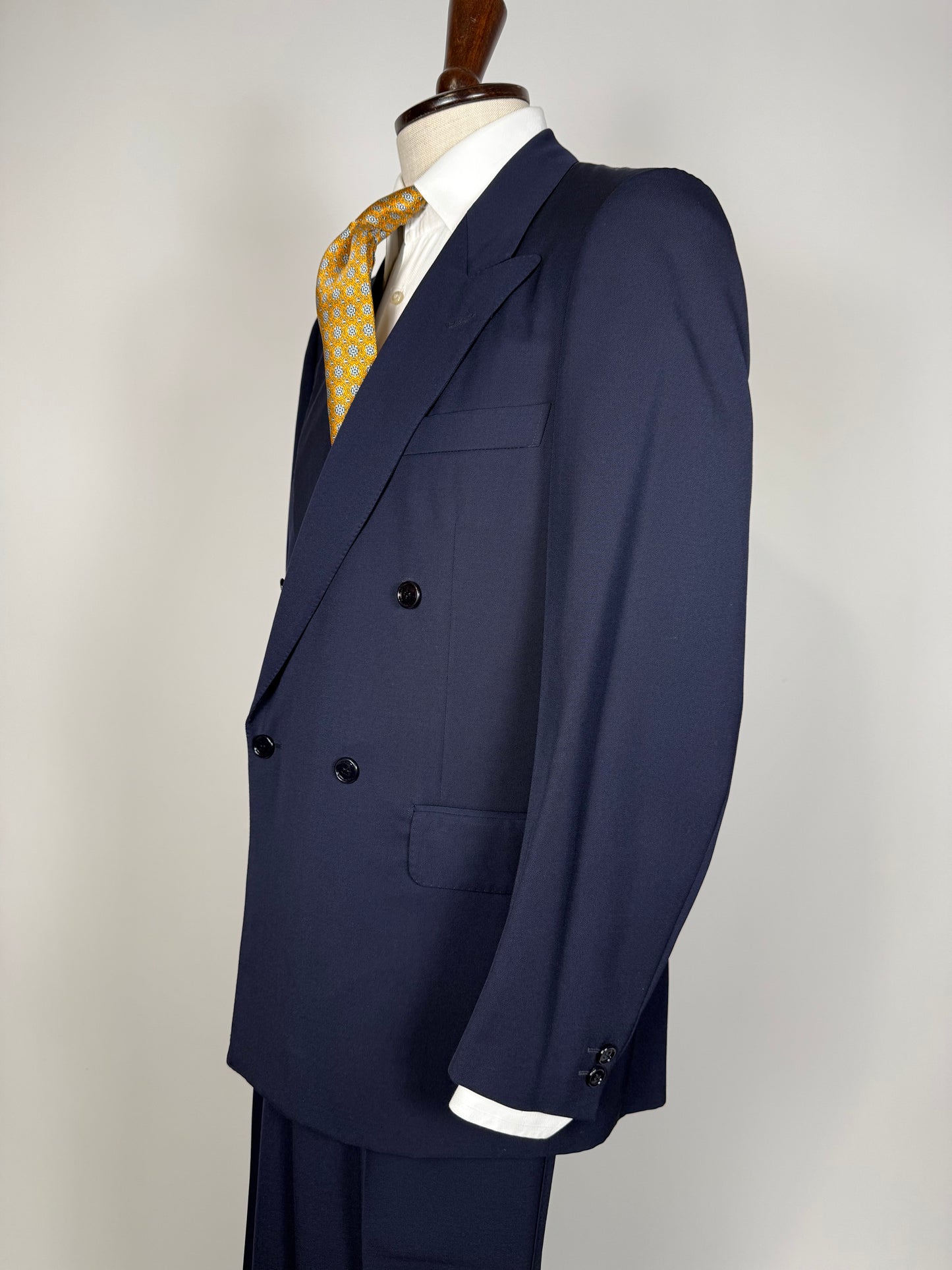 Completo doppiopetto anni '70/'80 twill lana pettinata blu - tg. 48