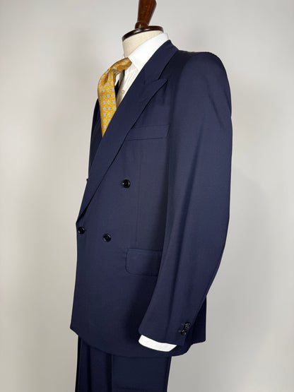 Completo doppiopetto anni '70/'80 twill lana pettinata blu - tg. 48