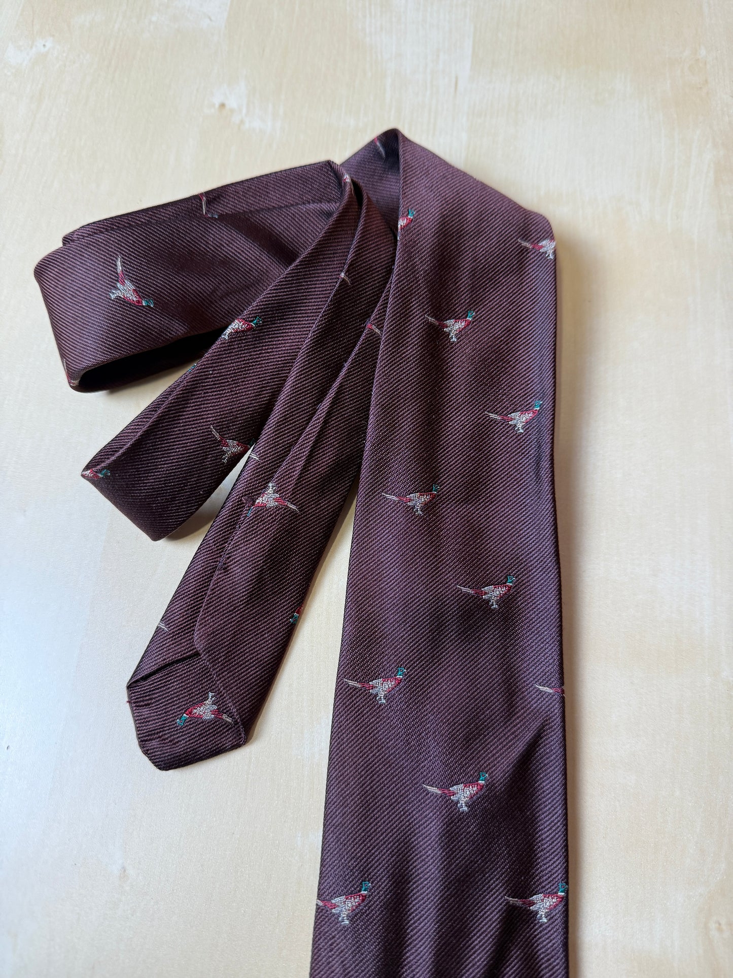Cravatta De Paz vintage marrone con fagiani
