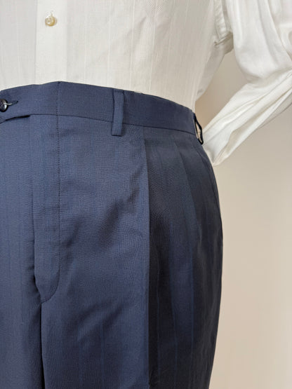 Pantaloni anni '80 fresco lana blu righe tono su tono - tg. 56