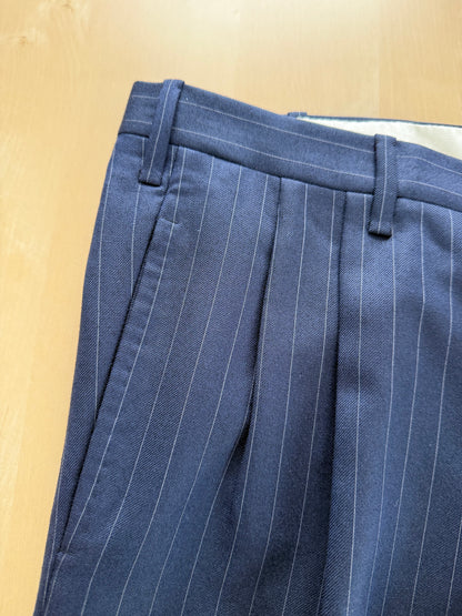 Pantaloni sartoriali flanella pettinata lana e cashmere blu gessato - tg. 50/52