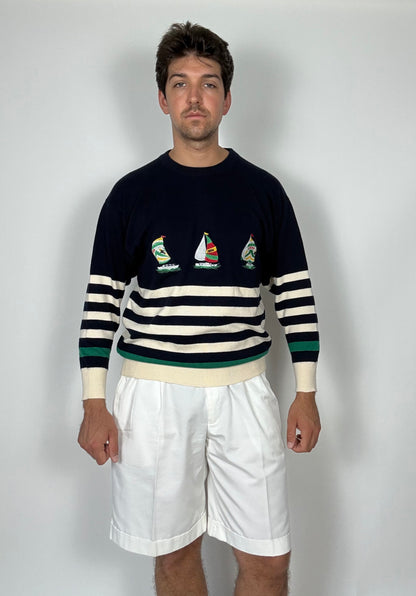 Pullover Burberrys in cotone anni '80 con barche a vela - M/L