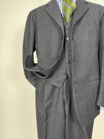 Completo 3 pezzi anni ‘60 sartoriale flanella antracite gessato - tg. 50