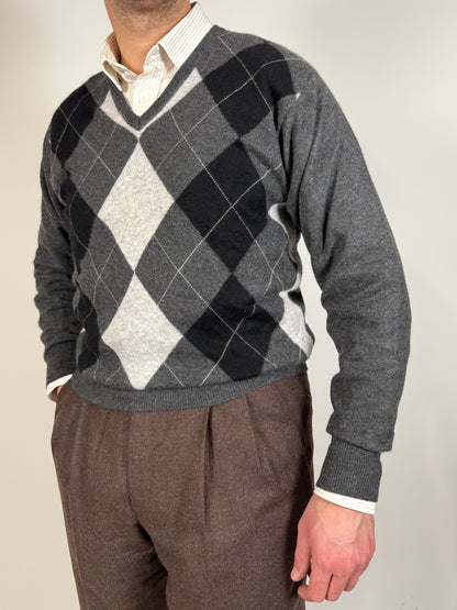 Pullover 100% cashmere grigio rombi - M