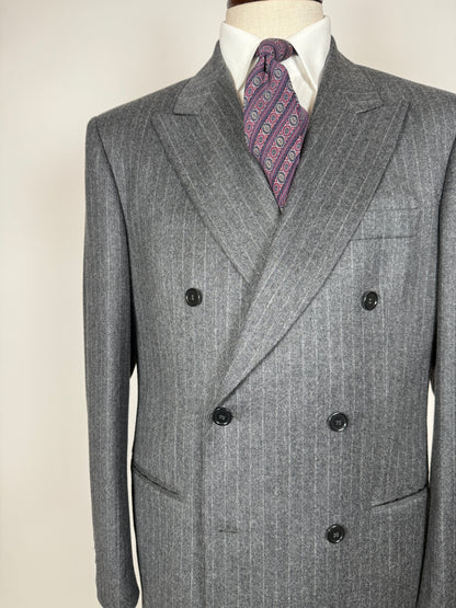 Completo doppiopetto flanella grigio gessato anni ‘80/‘90 - tg. 48/50, drop alto