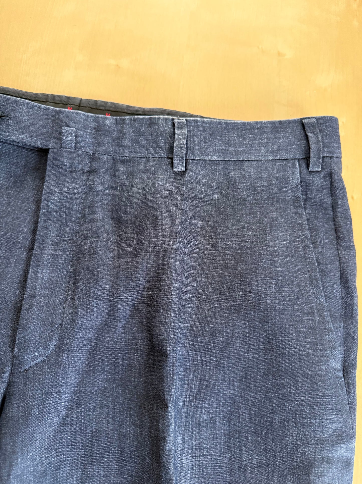 Pantaloni Isaia lino blu effetto chambray - tg. 52