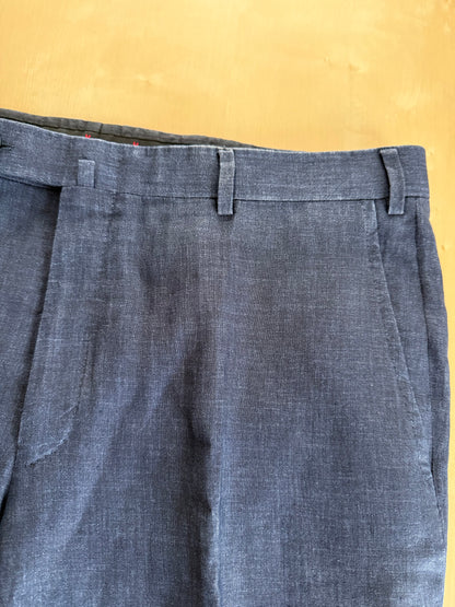 Pantaloni Isaia lino blu effetto chambray - tg. 52