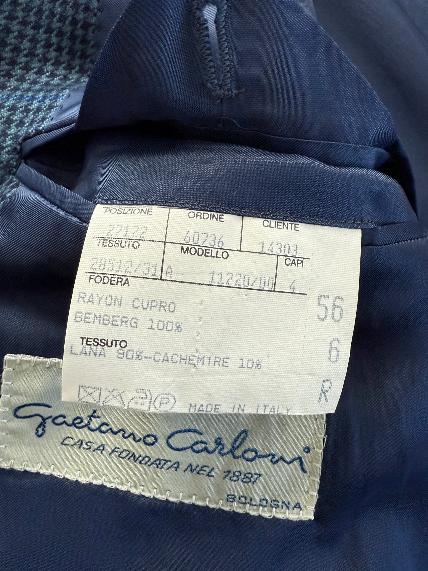 Giacca anni ‘80 pied-de-poule finestrato blu lana e cashmere - tg. 54/56