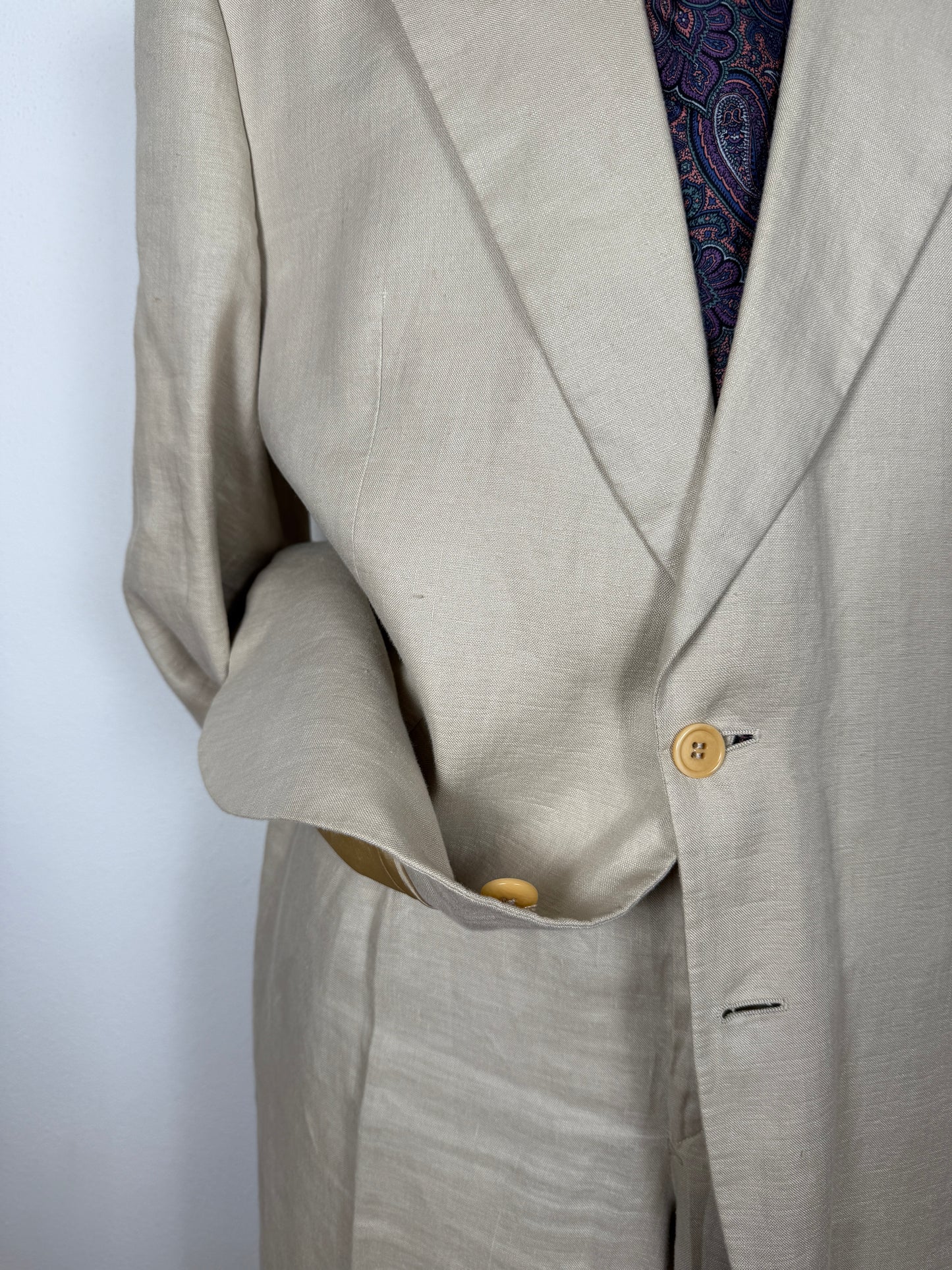 Completo anni ‘80 in puro lino beige chiaro - tg. 56