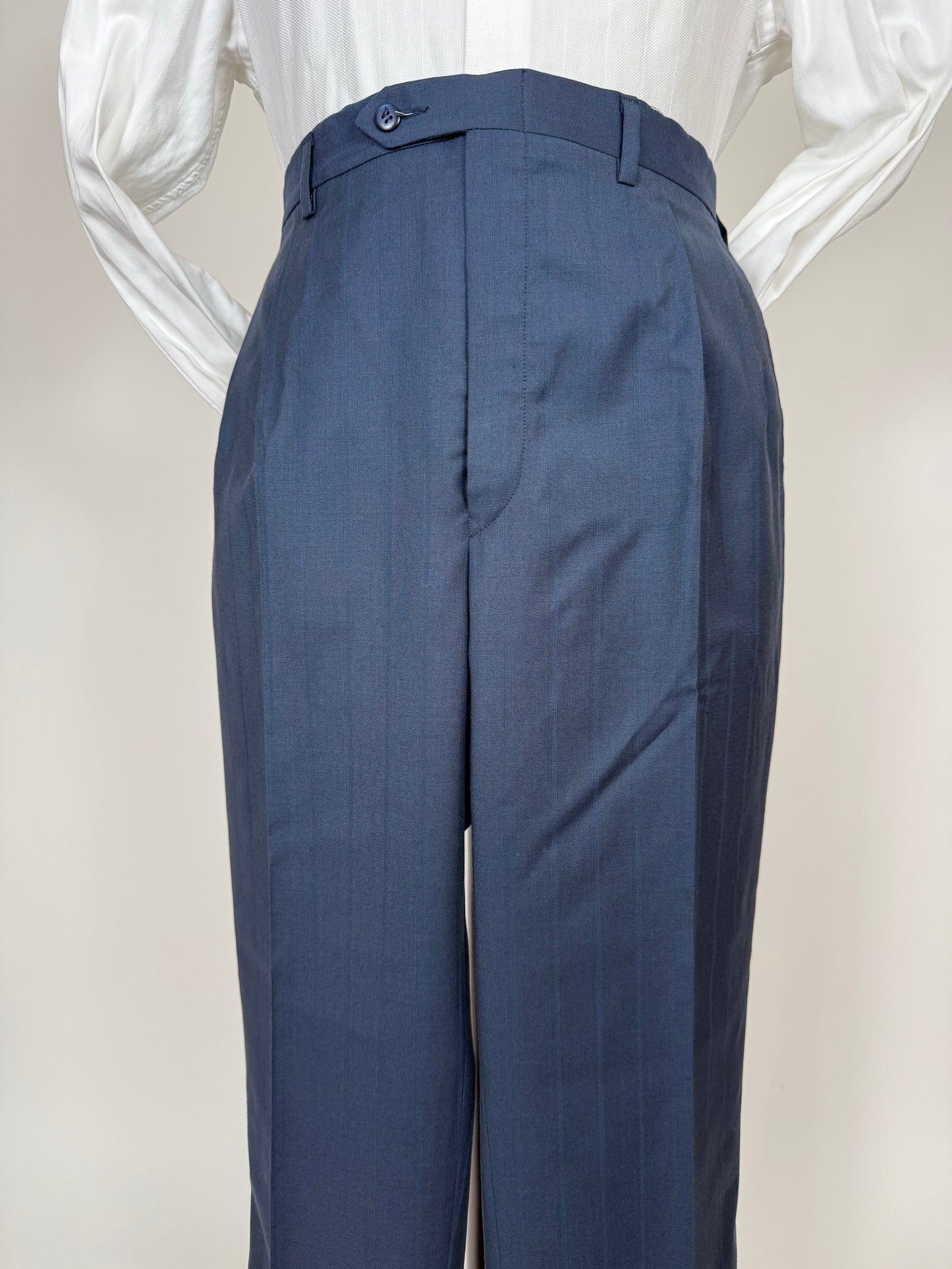 Pantaloni anni '80 fresco lana blu righe tono su tono - tg. 56