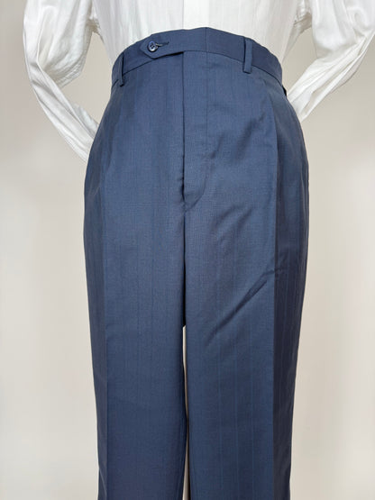 Pantaloni anni '80 fresco lana blu righe tono su tono - tg. 56