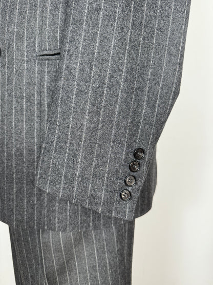 Completo doppiopetto sartoriale anni ‘70 in flanella grigio gessato - tg. 50/52 drop basso