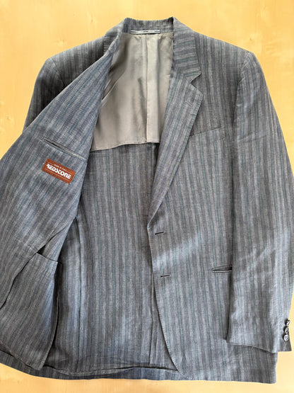 Completo anni '70/'80 puro lino grigio gessato verde - tg. 48