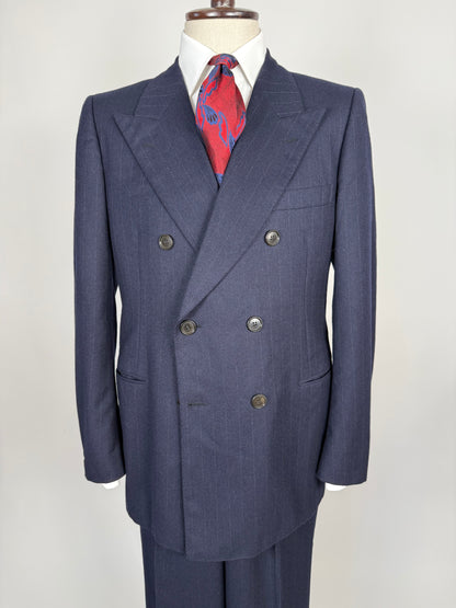 Completo Belvest doppiopetto anni ‘70 flanella blu gessato - tg. 50/52