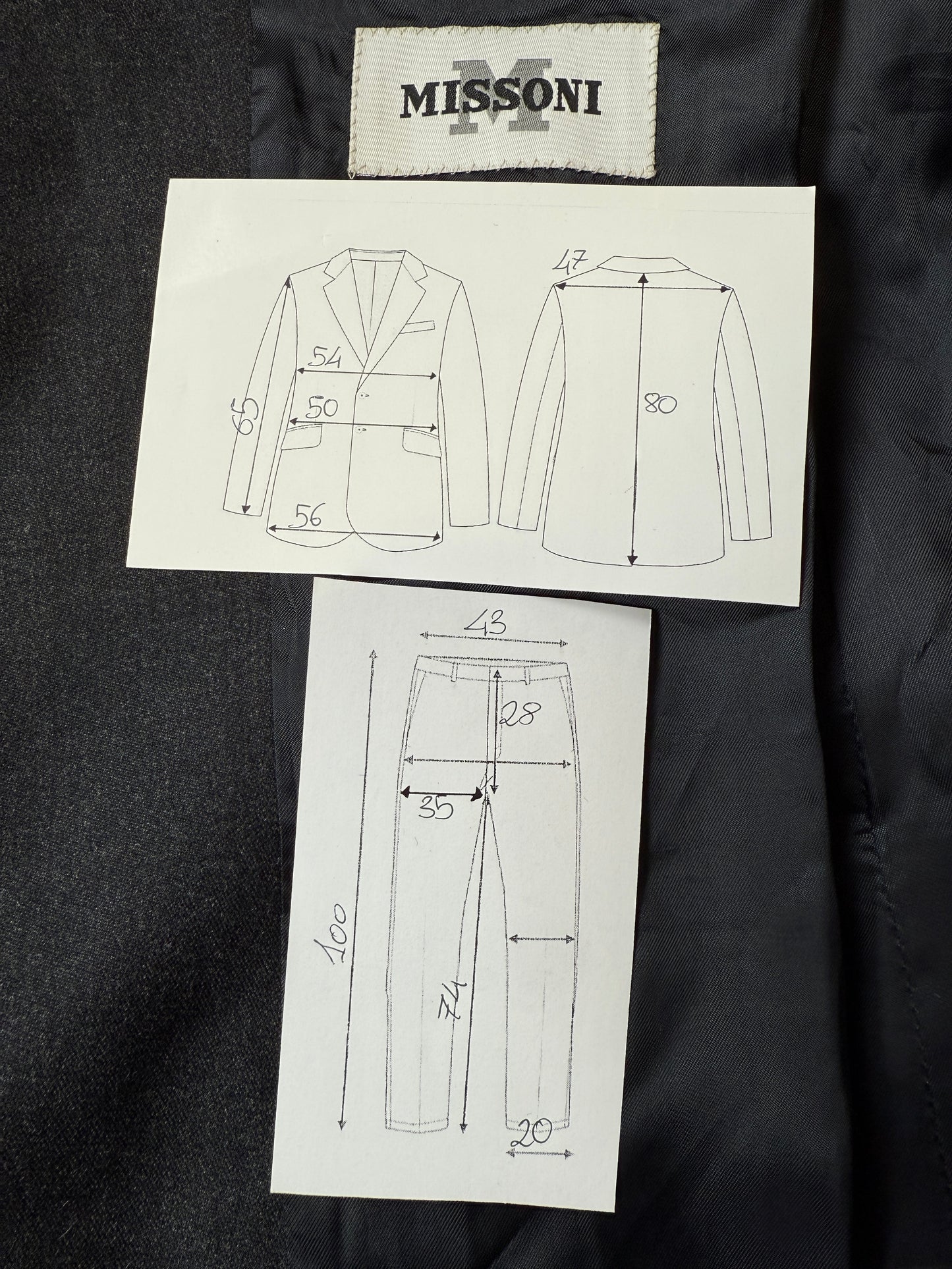 Completo Missoni anni ‘90 in flanella grigio antracite - tg. 48/50