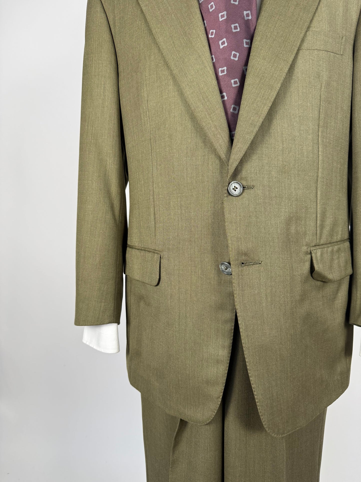 Completo anni ‘80 verde oliva lana pettinata E. Zegna - tg. 48/50