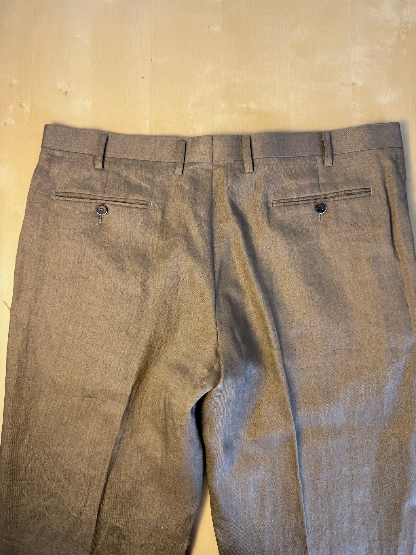 Pantaloni in lino marrone tabacco anni '90 (NOS) - tg. 56