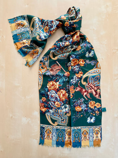 Sciarpa in seta Prochownick fantasia floreale e caccia