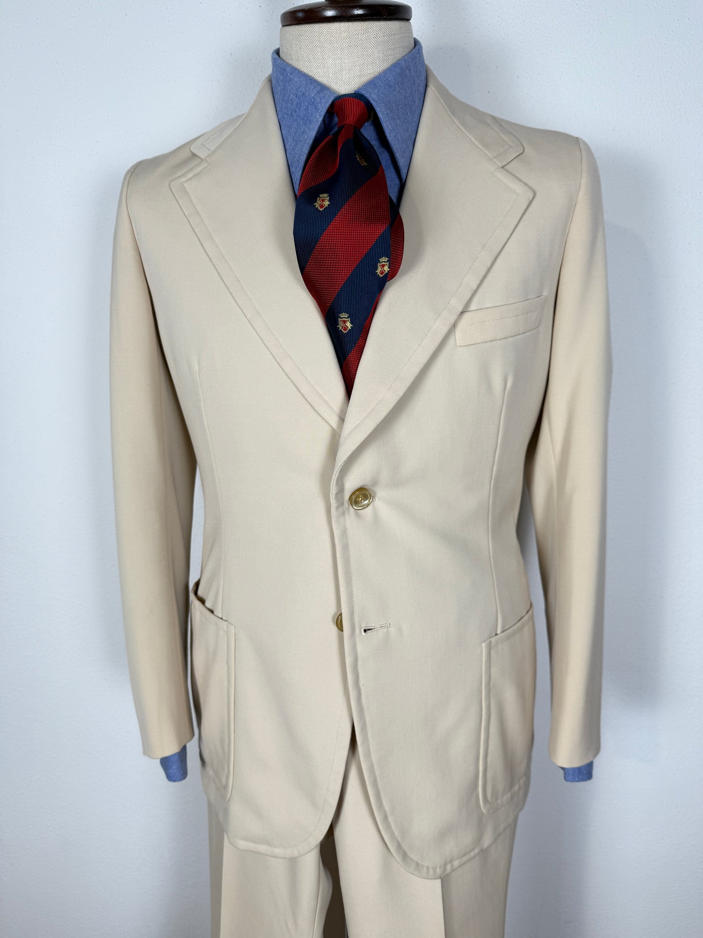 Completo sartoriale anni '70 a zampa in twill color panna - tg. 44/46