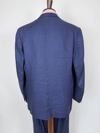 Completo sartoriale anni '70 in lino blu stile workwear - tg. 54