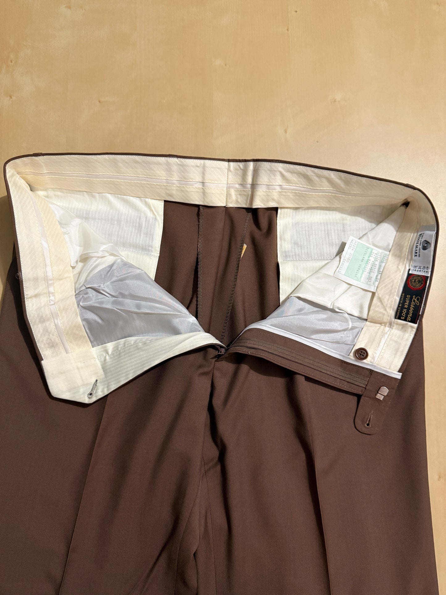 Pantalone anni '80 fresco lana marrone cacao (NOS) - tg. 54