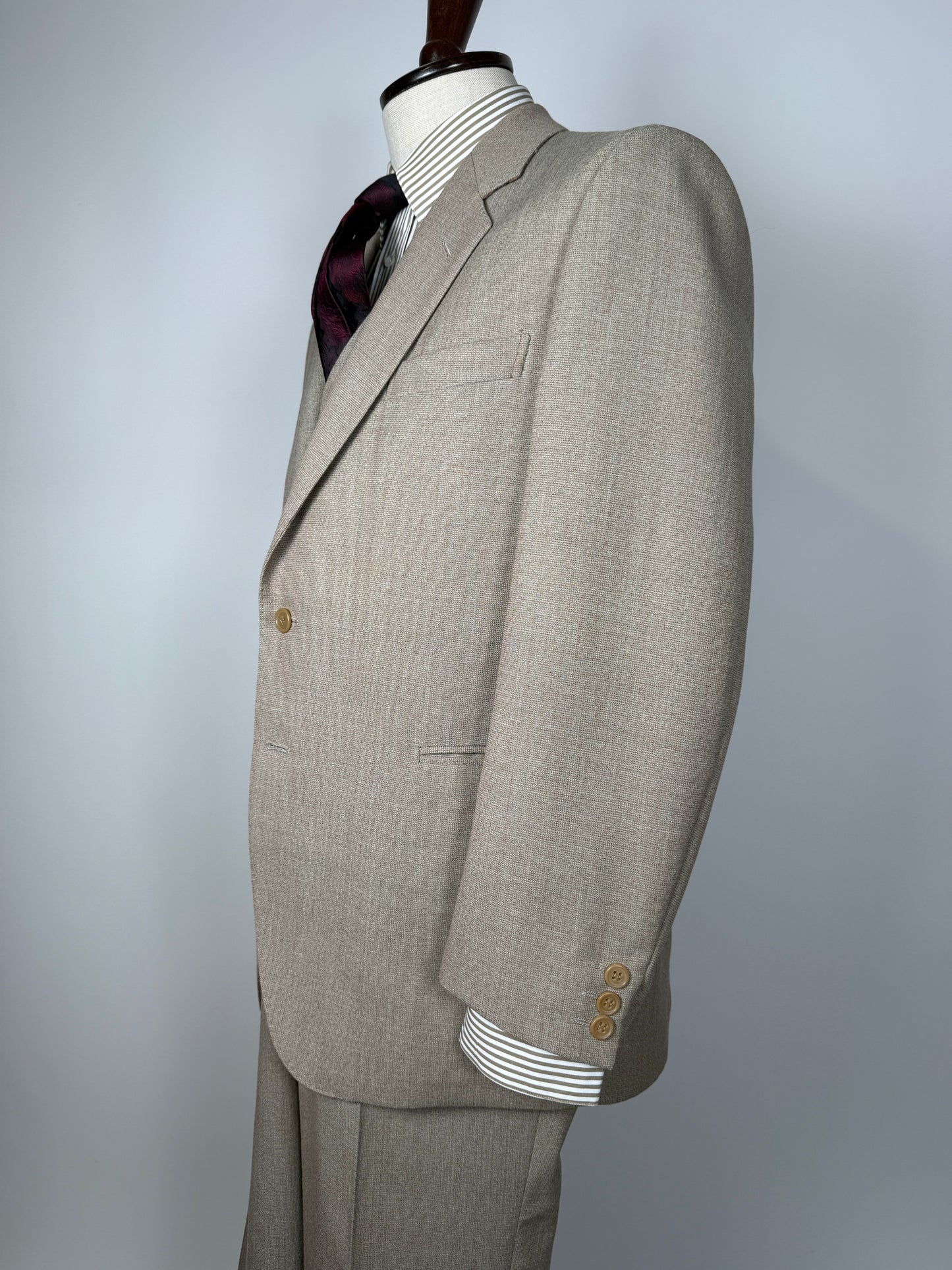 Completo 3 pezzi anni ‘70 hopsack beige - tg. 50/52 drop basso