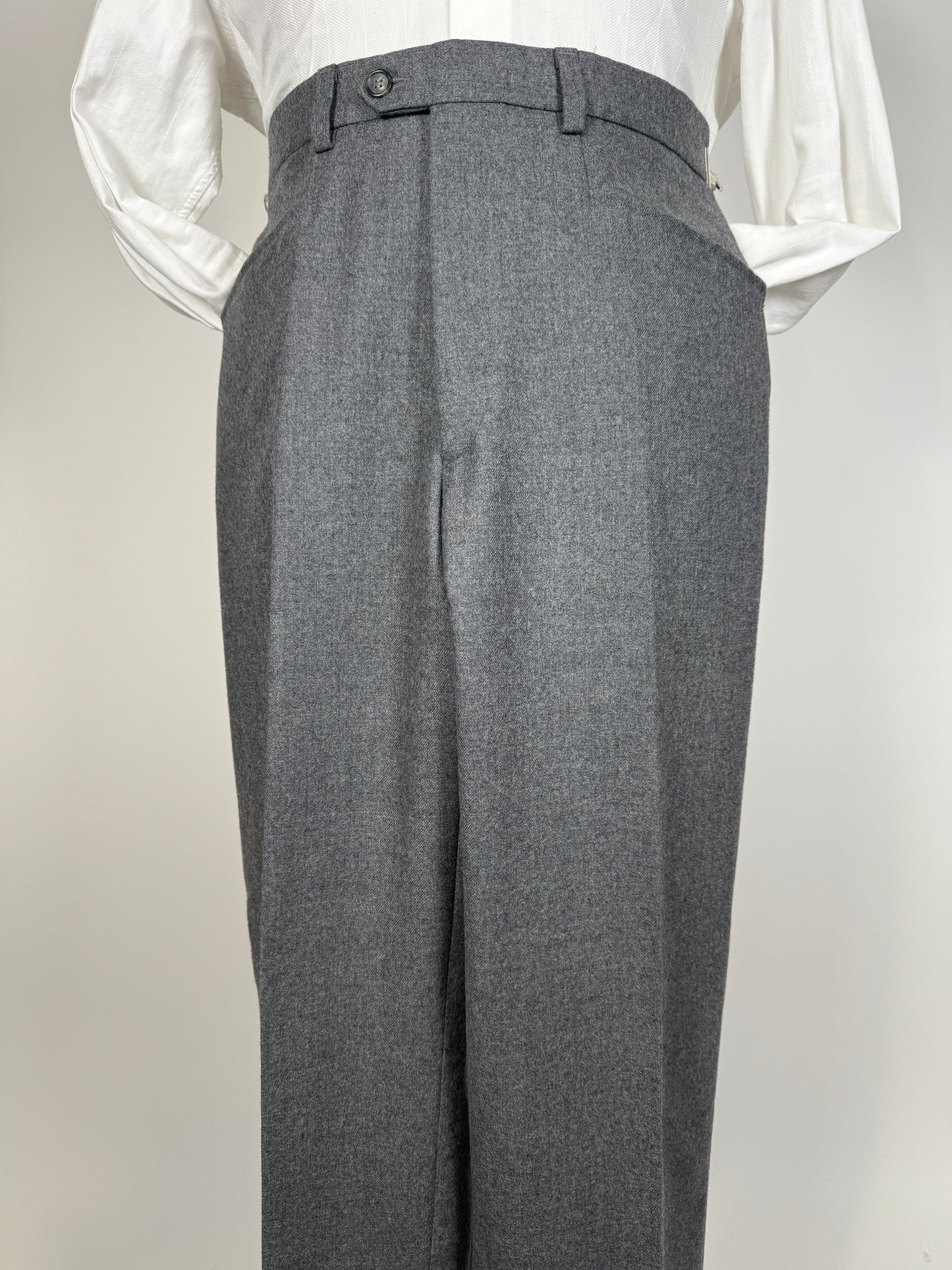 Pantaloni anni ‘90 flanella grigia con tasche alla carrettiera (NOS) - tg. 48