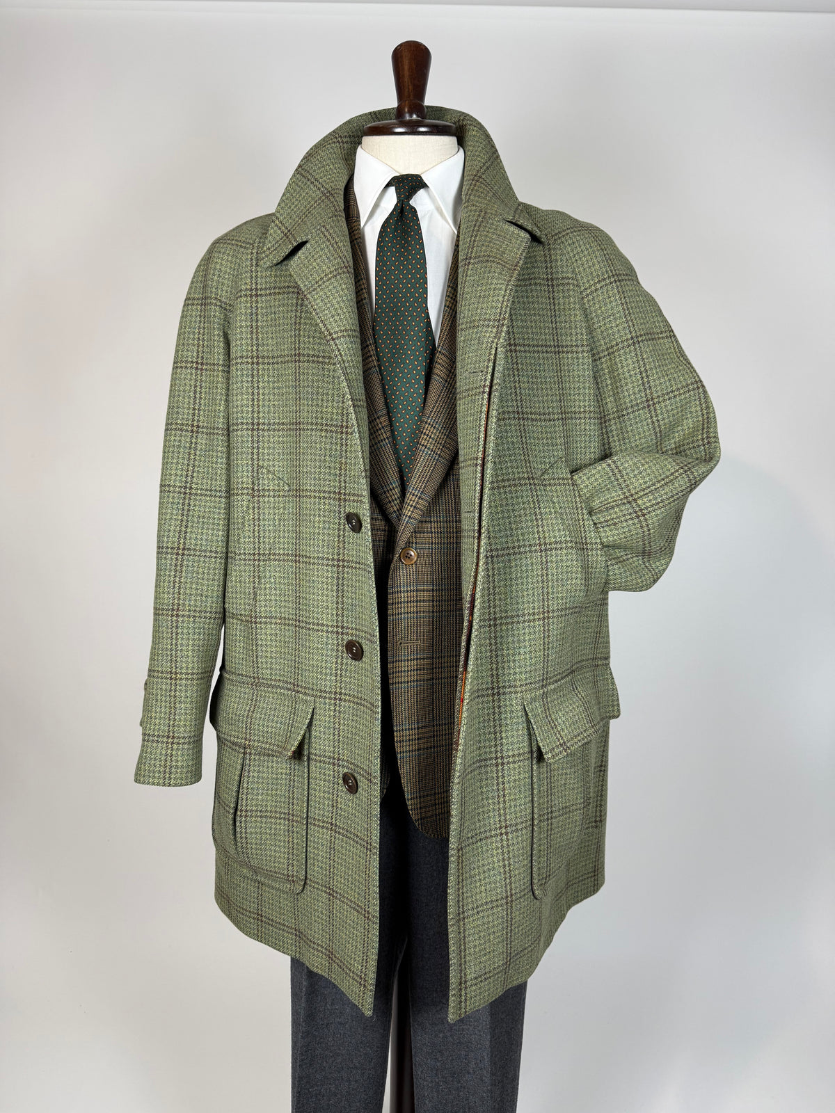 Cappotto raglan De Paz tweed verde cachi - tg. 54-56