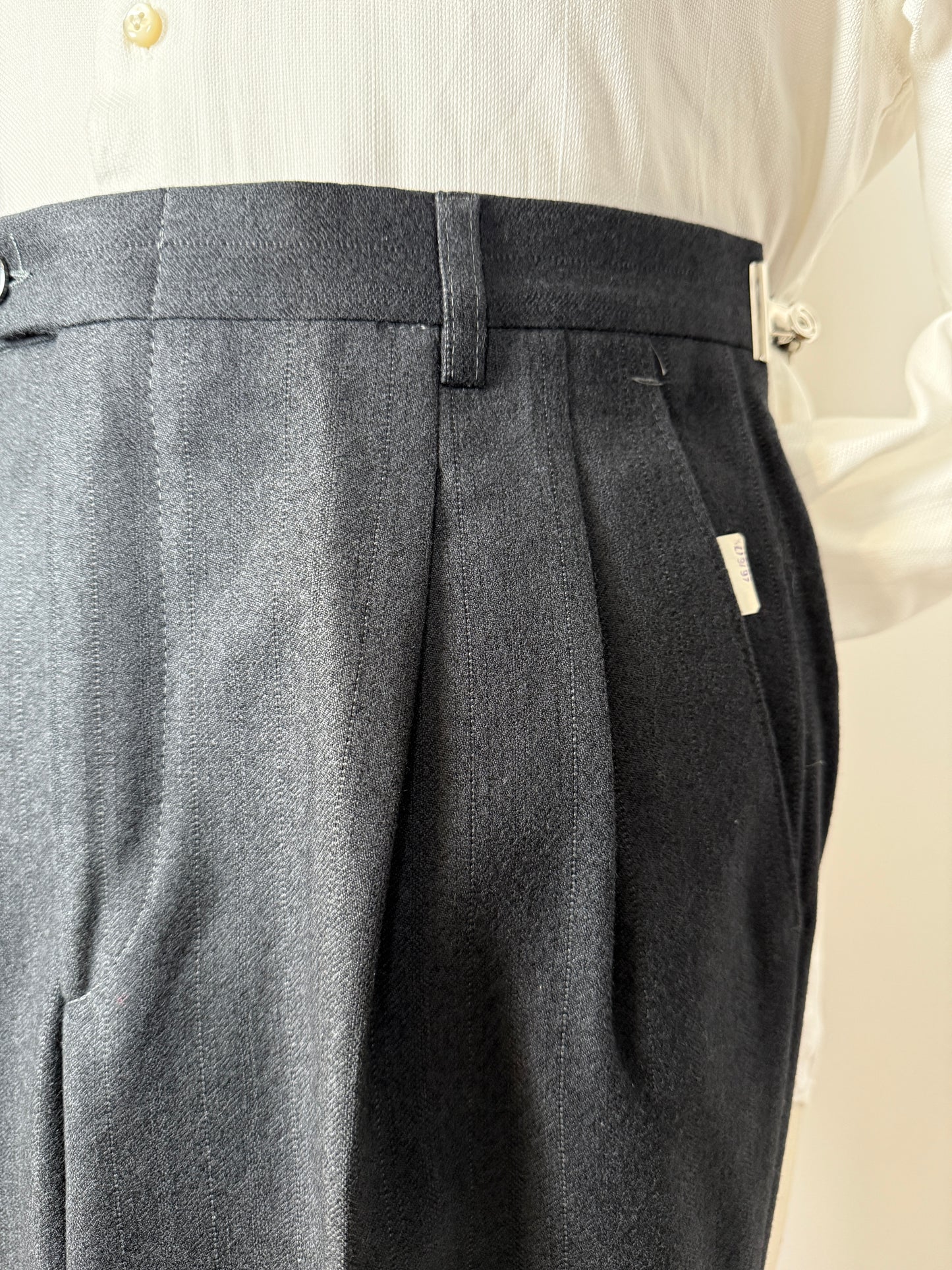 Pantaloni anni ‘70/‘80 flanella antracite trama righe (NOS) - tg. 44/46