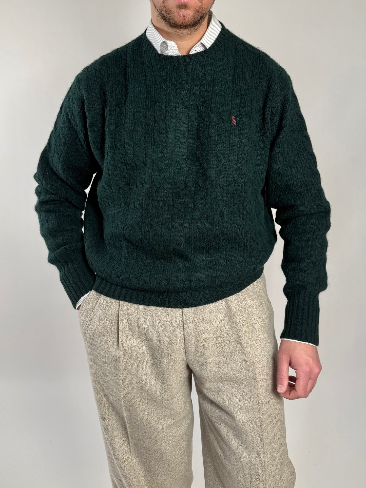 Maglione Polo Ralph Lauren in pura lana a trecce - L