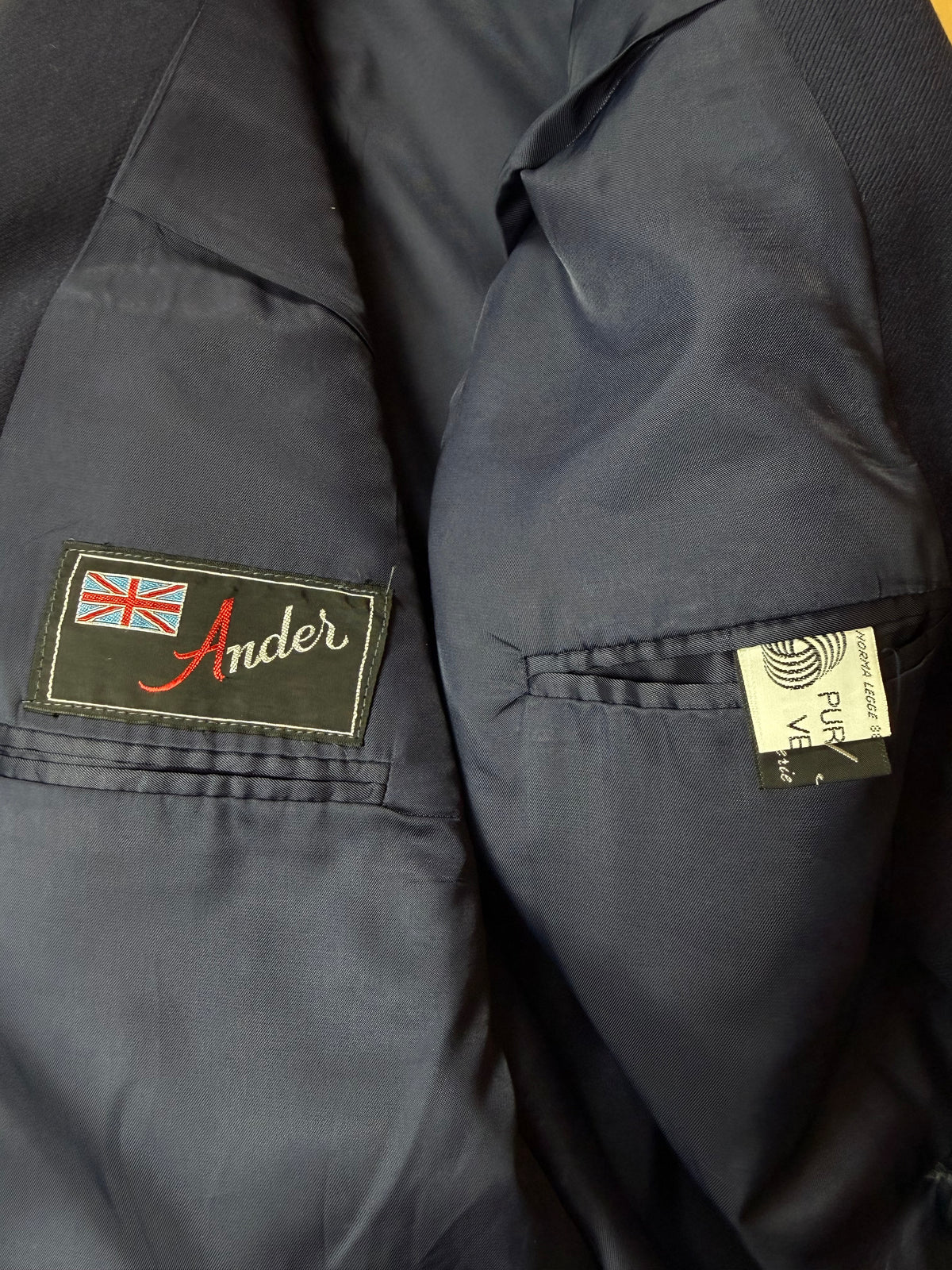 Completo doppiopetto anni '70 flanella blu - tg. 46