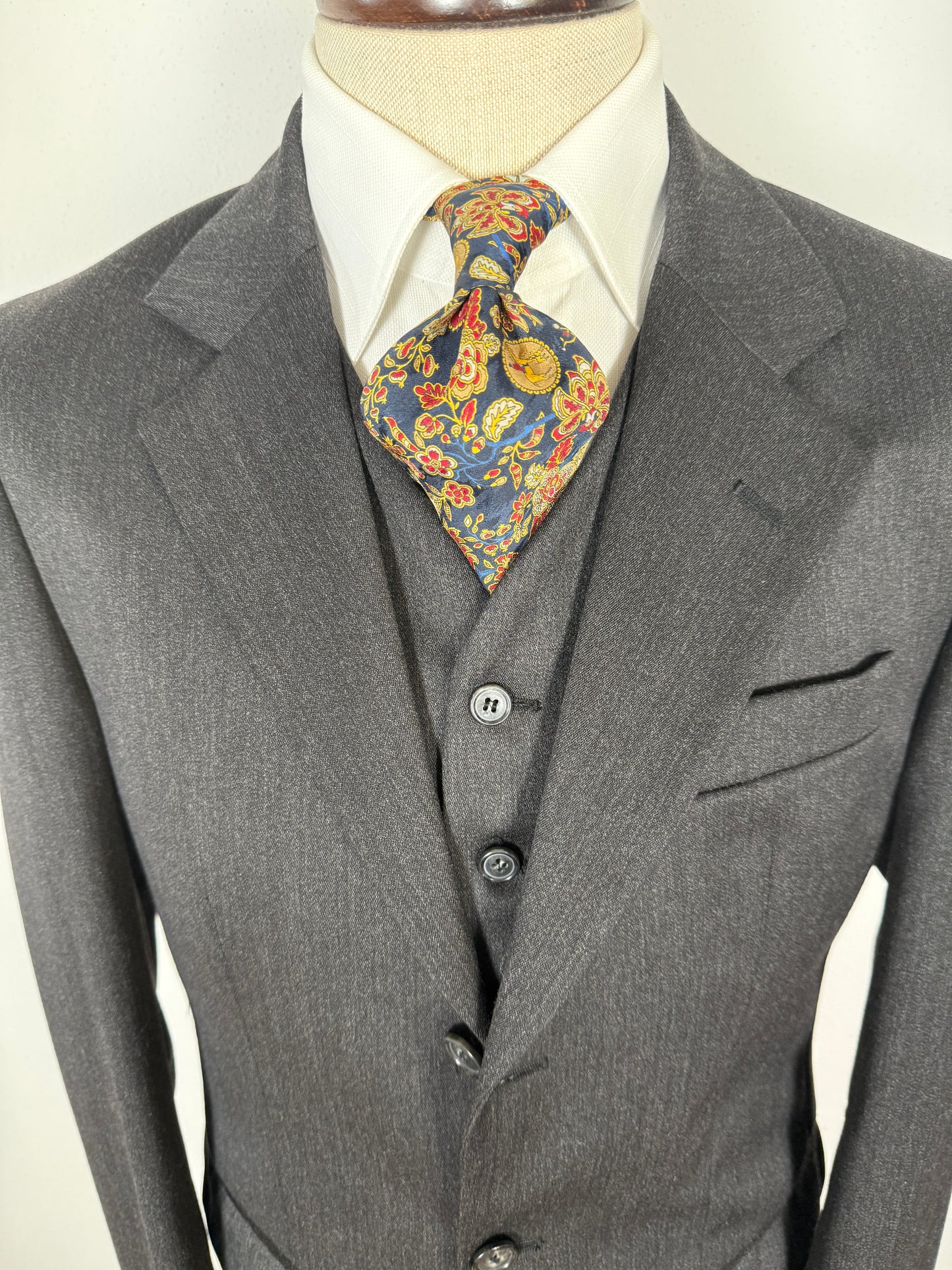 Completo 3 pezzi anni '90 in flanella grigio antracite - tg. 46/48