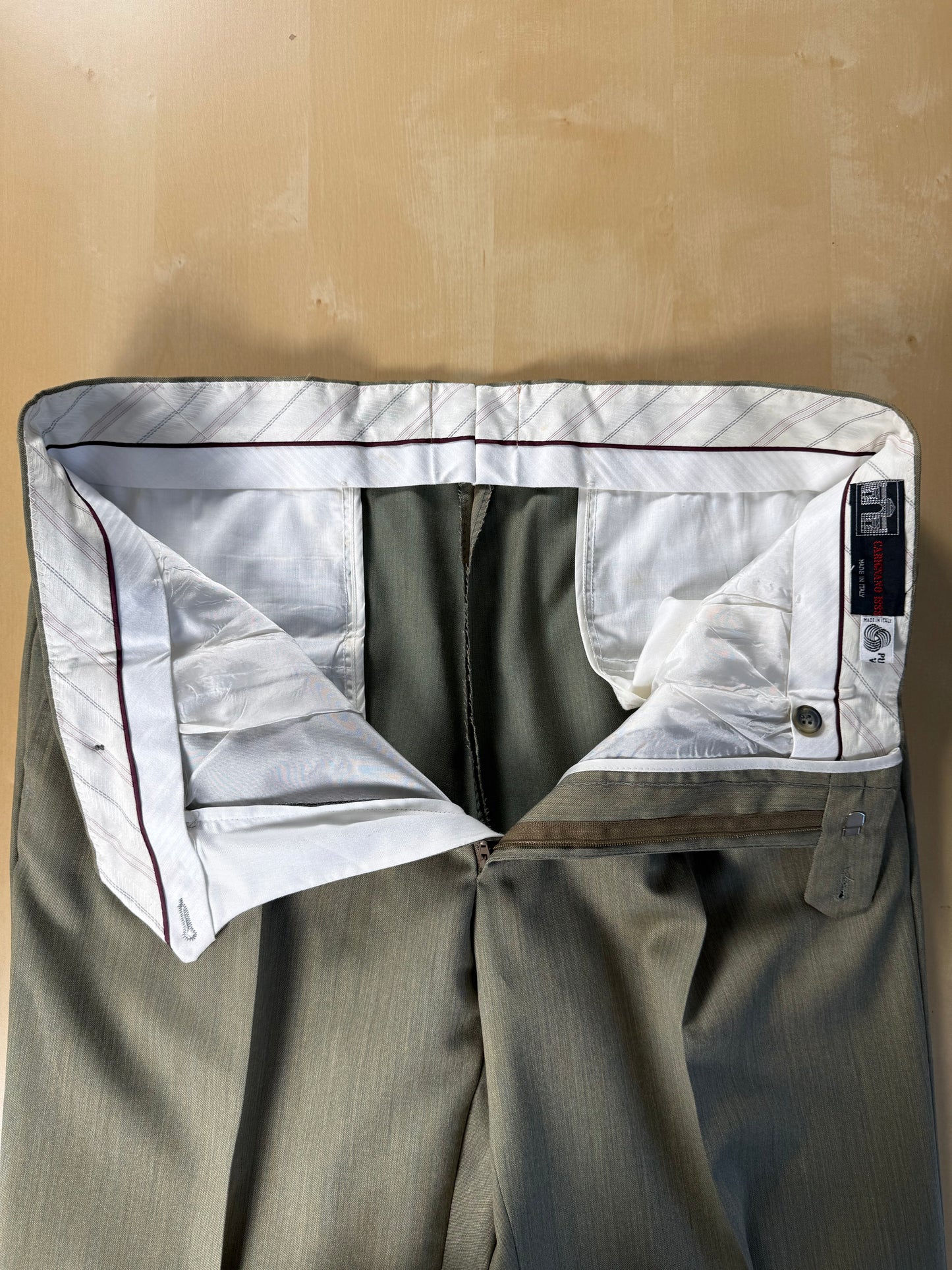 Pantaloni fresco lana verde salvia-oliva anni '80 (NOS) - tg. 50