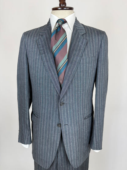 Completo anni '70/'80 puro lino grigio gessato verde - tg. 48