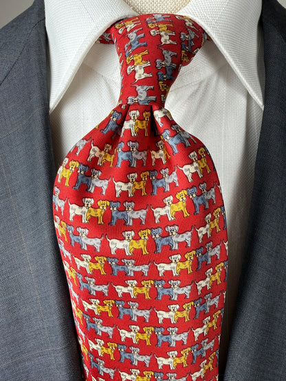 Cravatta Ferragamo rossa con cani multicolore