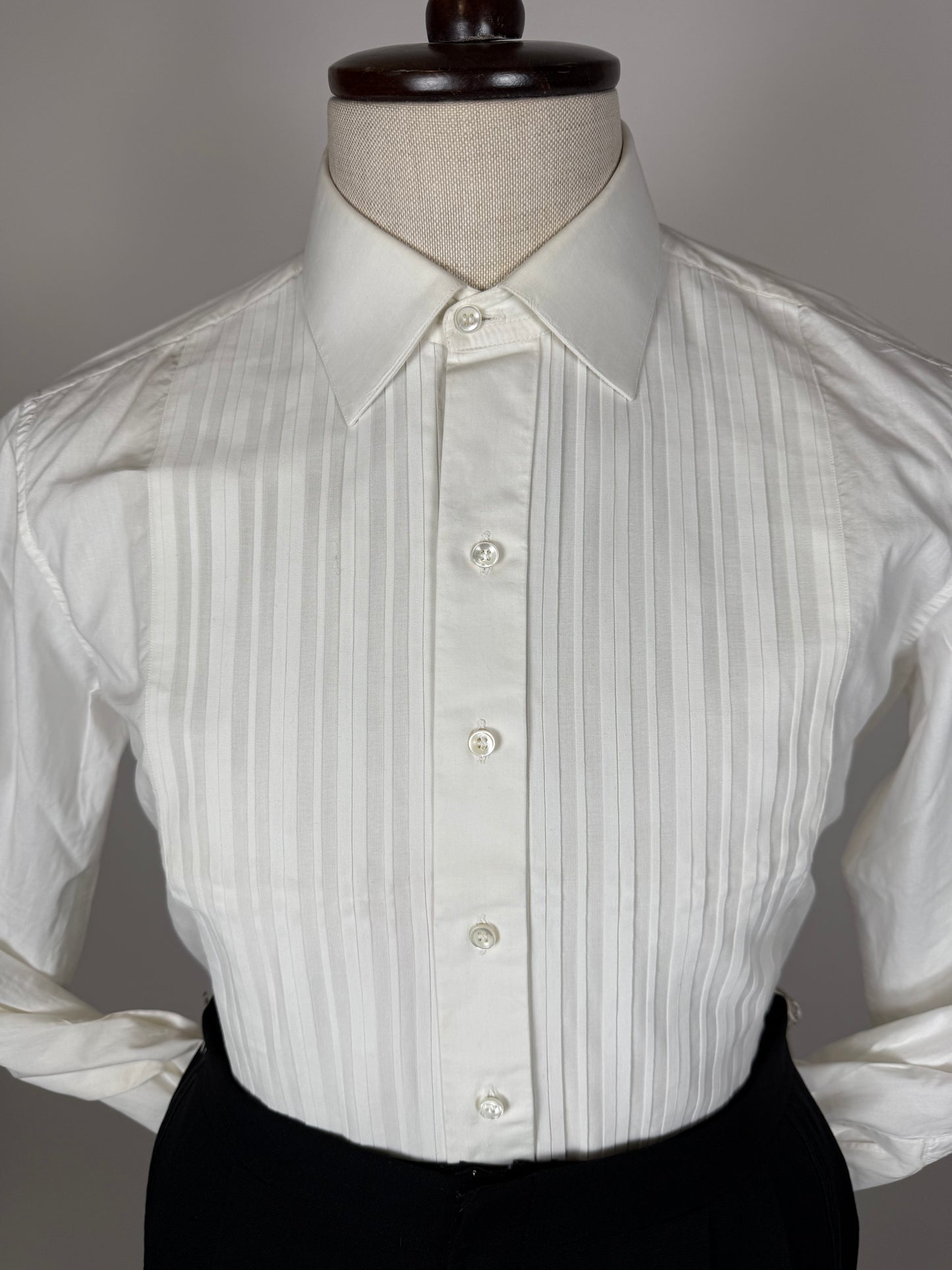 Camicia da smoking anni ‘70/‘80 con sparato plissettato - M collo 40