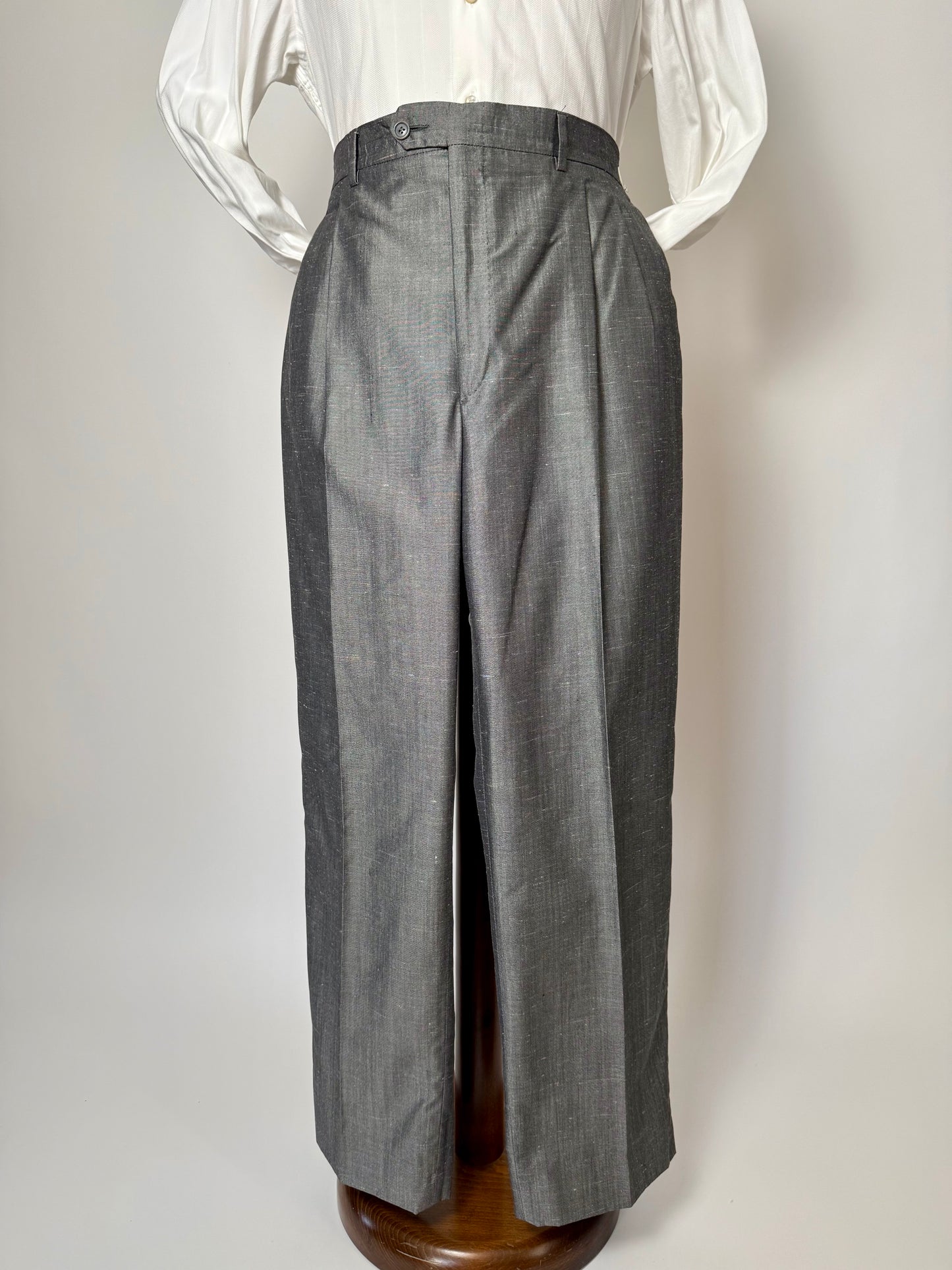 Completo anni '80 in seta shantung grigio - tg. 56/58